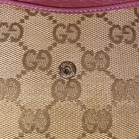 💕GUCCI💕Tan/Pink GG Canvas and Leather French Flap Wallet with COA/GUC - Picture 8 of 15